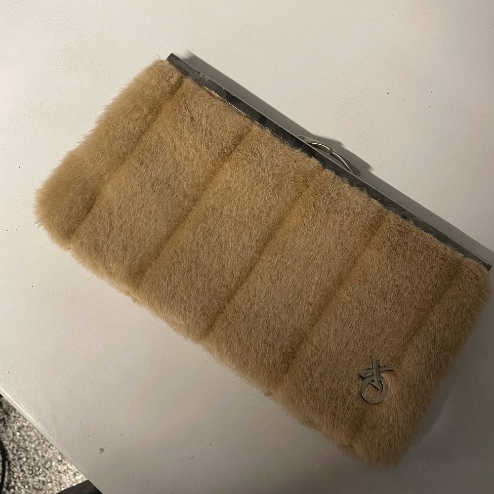 Faux Fur Clutch with Metal Accent